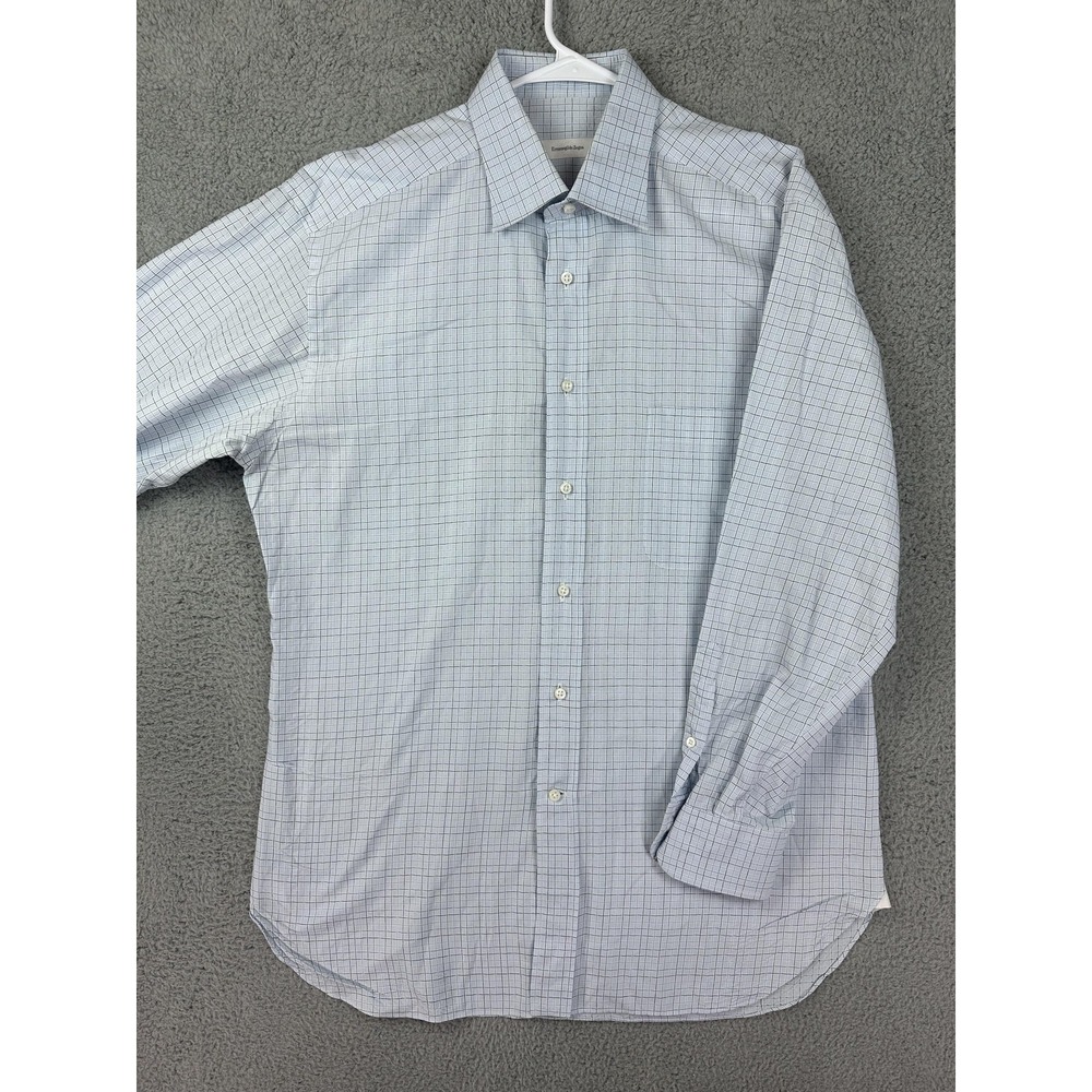 Ermenegildo Zegna Shirt Mens 16.5 42 Check Dress Button Up Long Sleeve Preppy